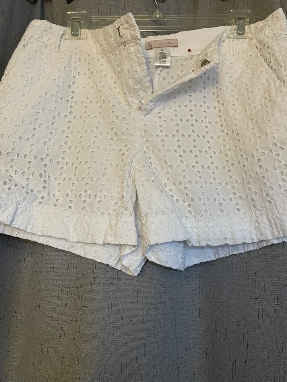C B Established 1962 High-Waist White Eyelet Shorts with Scalloped Hem